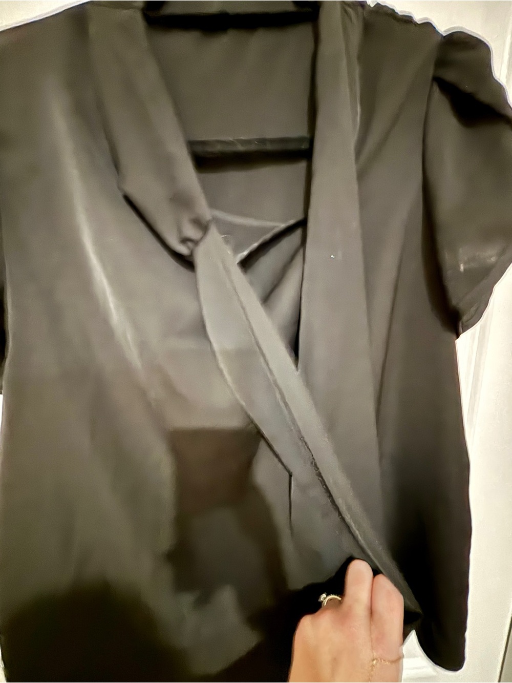 Black Bow Tie Flutter Sleeve Women's Top - Picture 3 of 6